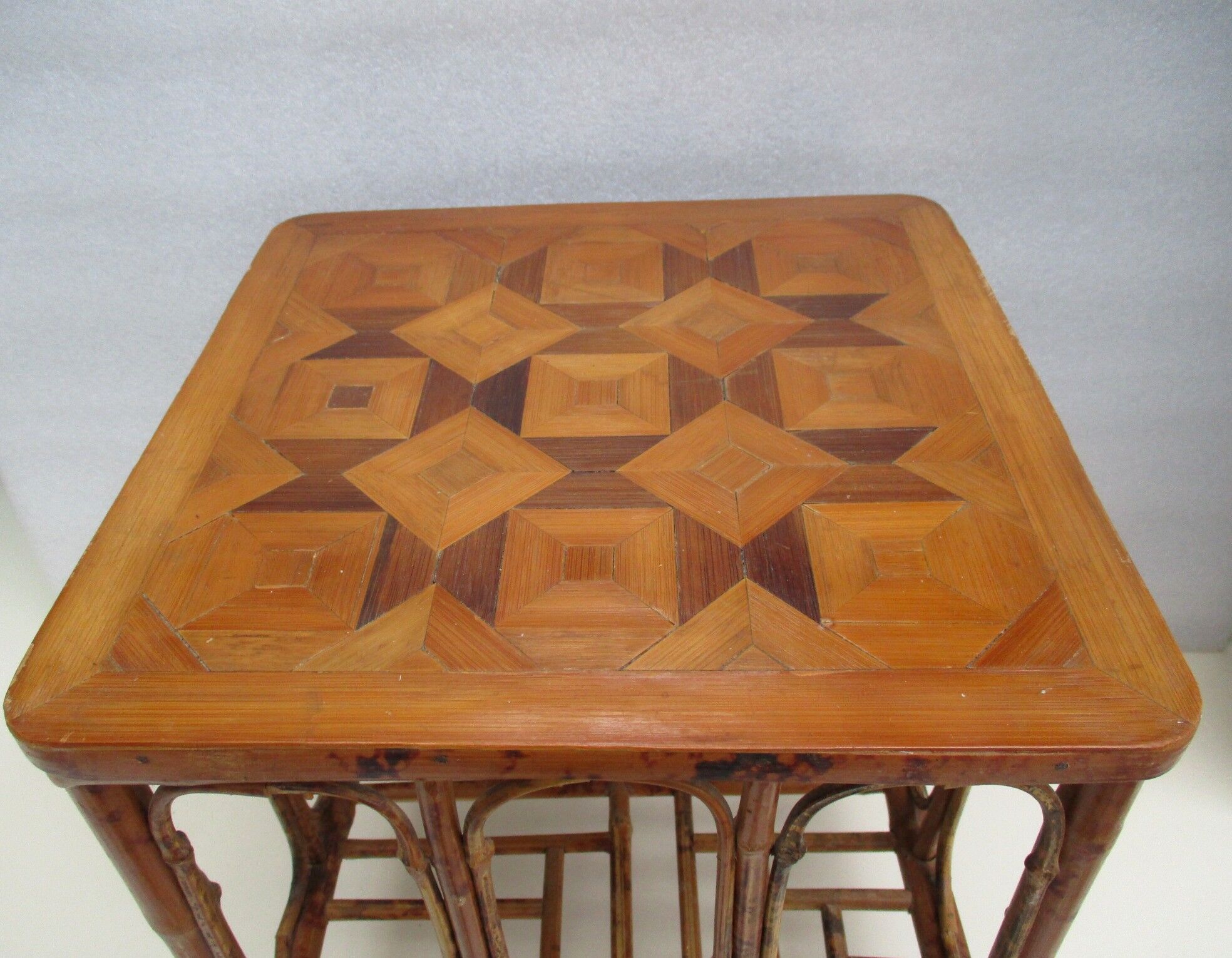 Vintage bamboo coffee table. Marquetry top