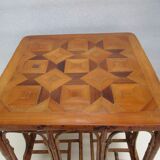 Vintage bamboo coffee table. Marquetry top