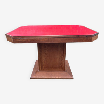 Table à manger Art Déco en bois et Formica rouge