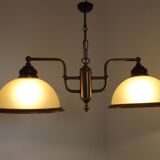 French Mid Century Bronze Effect Metal Double Billiard Light Glass Shades