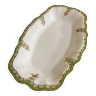 Vintage large rectangular green serving platter with Limoges gilt trim