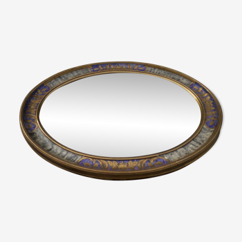 Miroir ovale en plâtre et bois art déco 50 X 60 cm