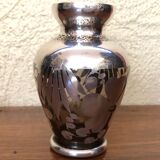 Glass vase with silver overlay