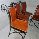 4 leather and wrought iron chairs