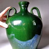 Large vintage oil jar from the 50s-60s, green terracotta, Portugal