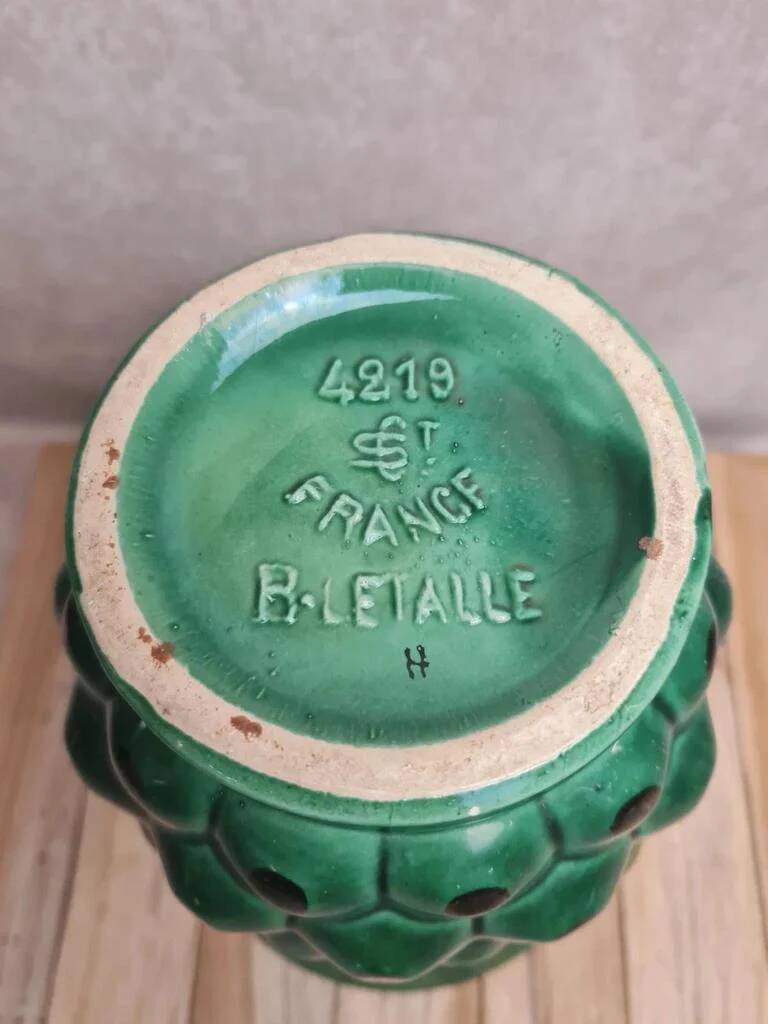 Large Saint-Clément vase model Ananas green – design by Blanche Letalle – vintage piece