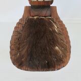 Brutalist cowhide tripod stool in solid wood