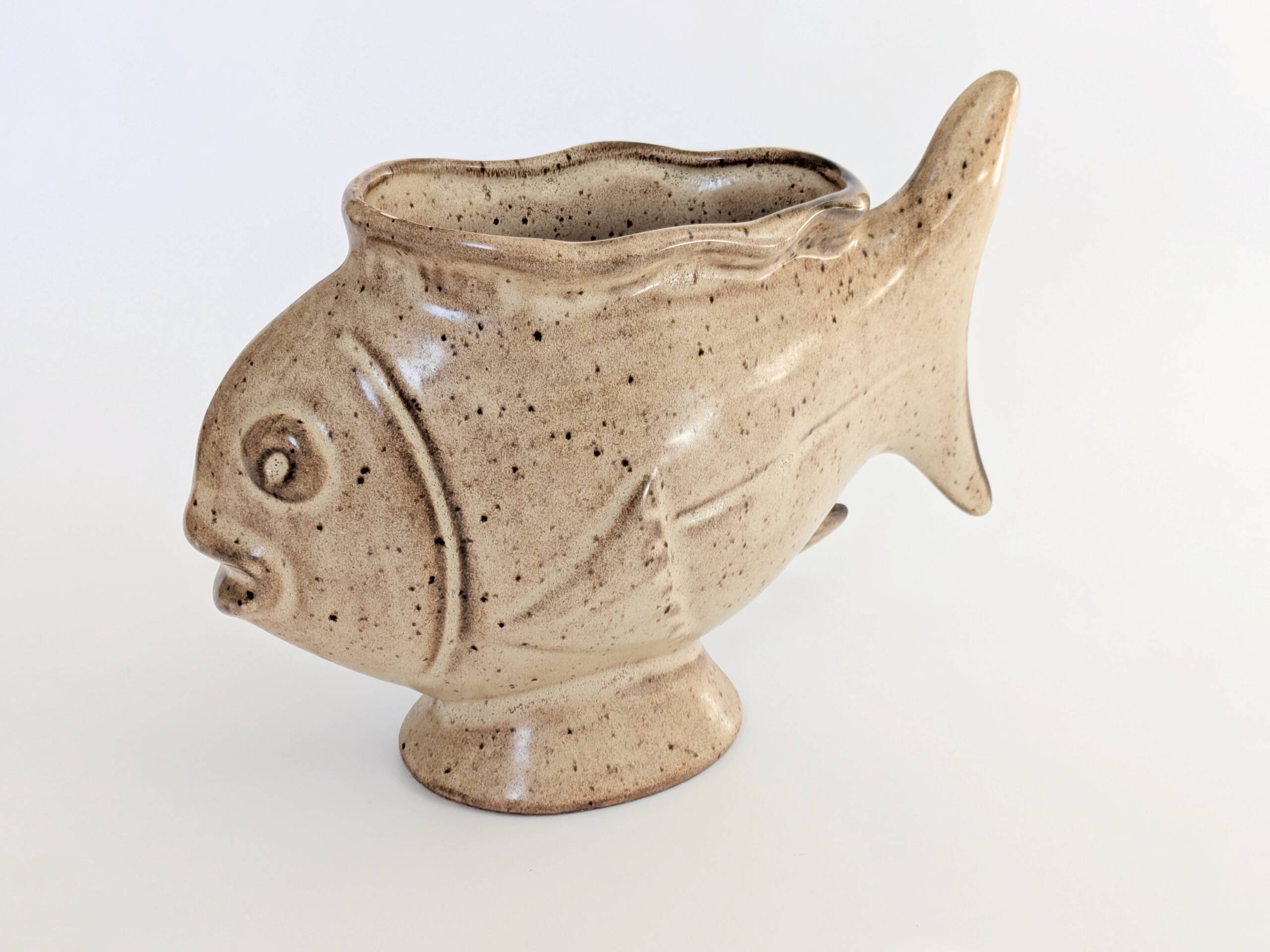 Vintage fish-shaped pot, French ceramic, 1960s