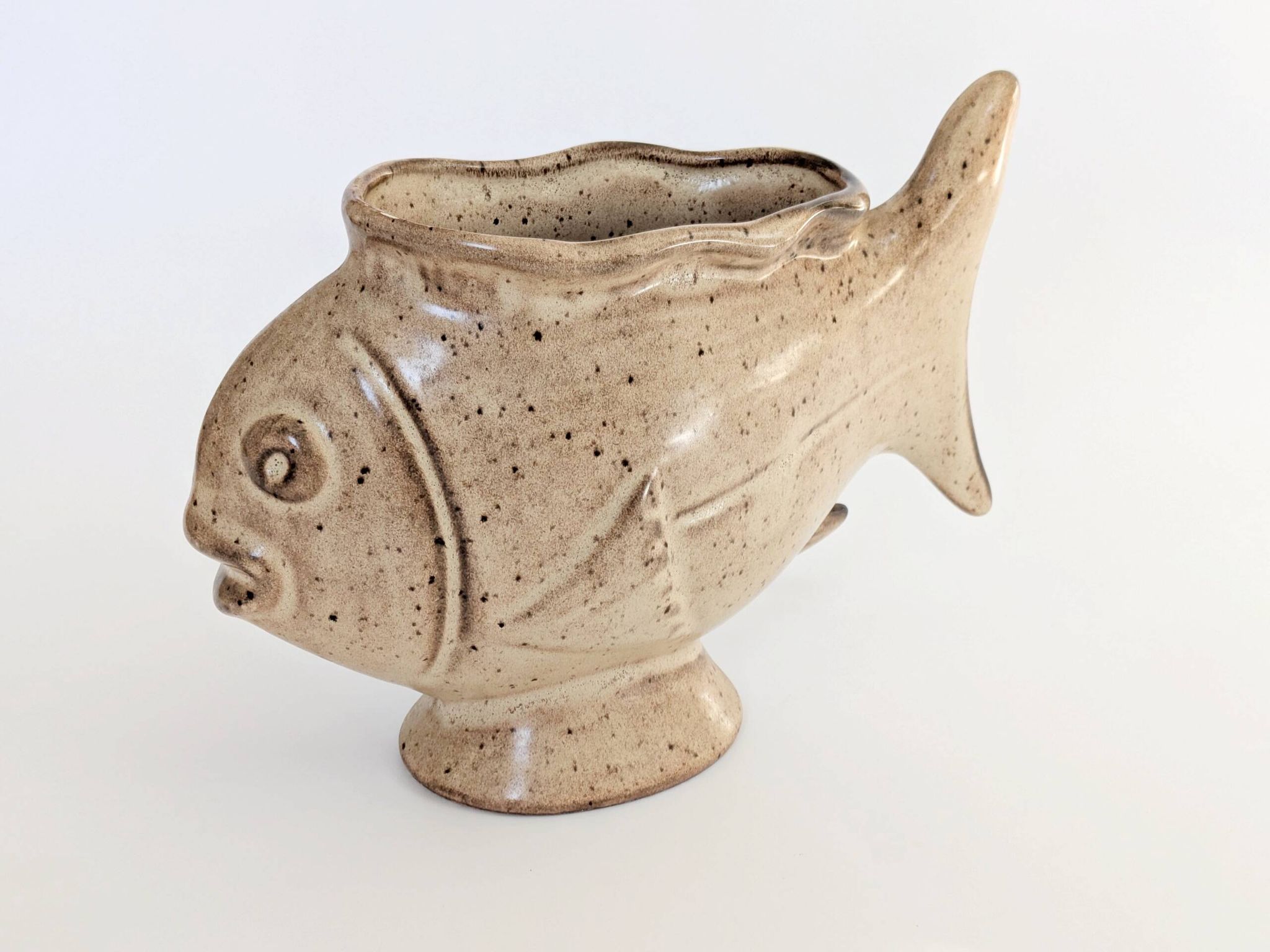 Vintage fish-shaped pot, French ceramic, 1960s