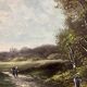 Table pendant of HST "Barbizon Landscape" signed (?) for restoration.