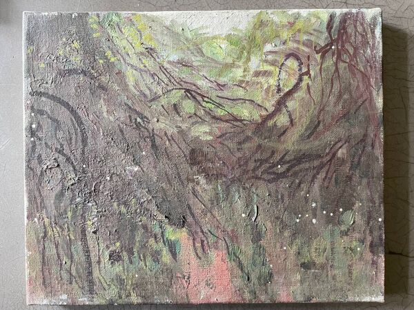 Tableau vintage années 70 paysage jardin
