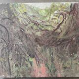 Tableau vintage années 70 paysage jardin