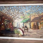 Tableau Huile-sur-Panneau , Le Marché oriental ou Souk signé Antoniazzi