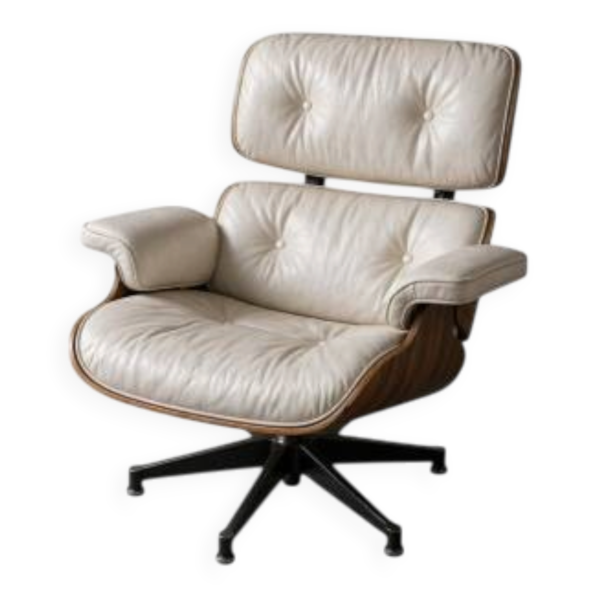 Charles and Ray Eames & Mobilier International - White leather lounge chair and rosewood