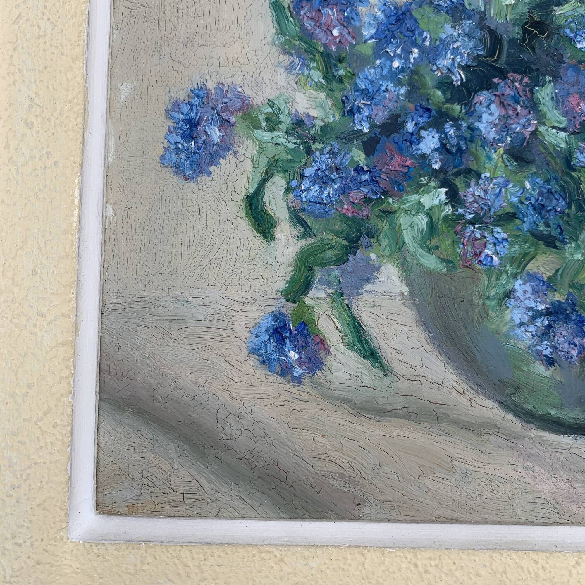 Table Painting on cardboard still life bouquet Maurice Catau Nancy 1954