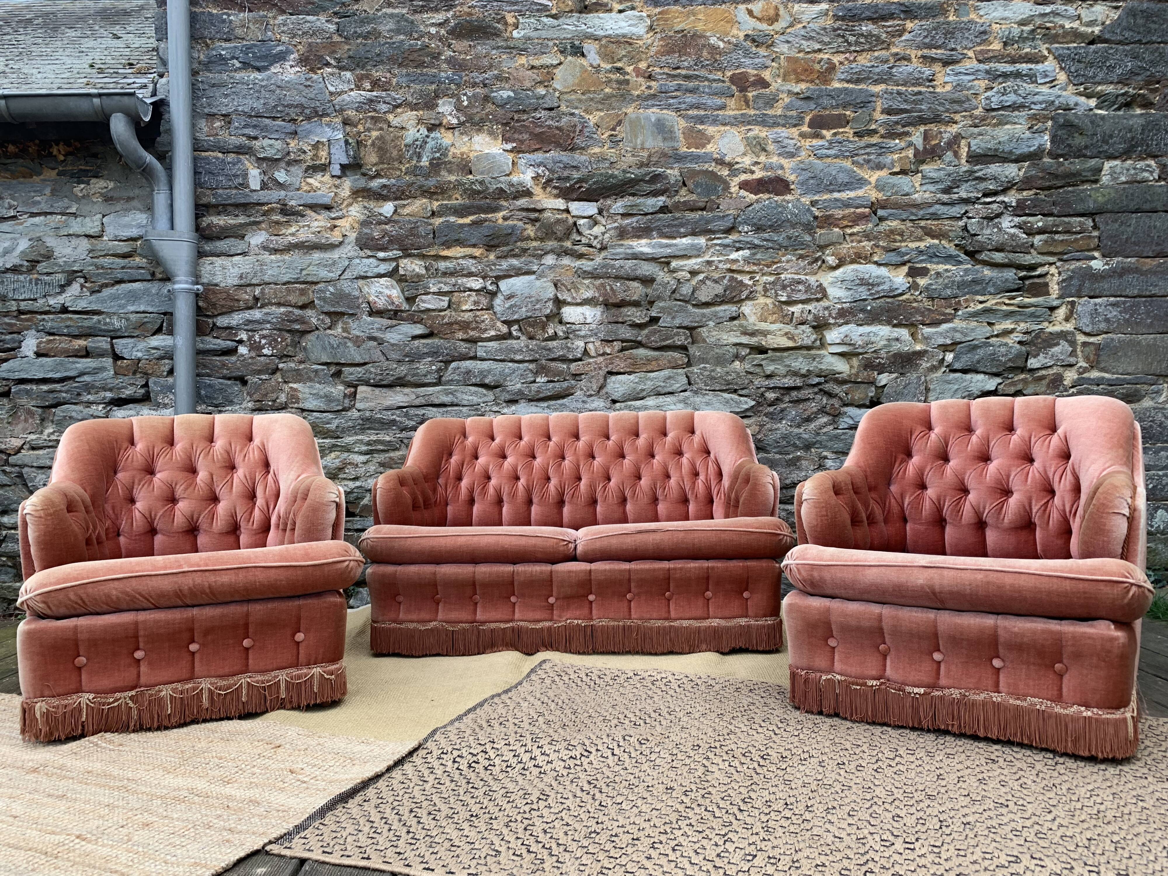 Living room 3 pieces velvet toad