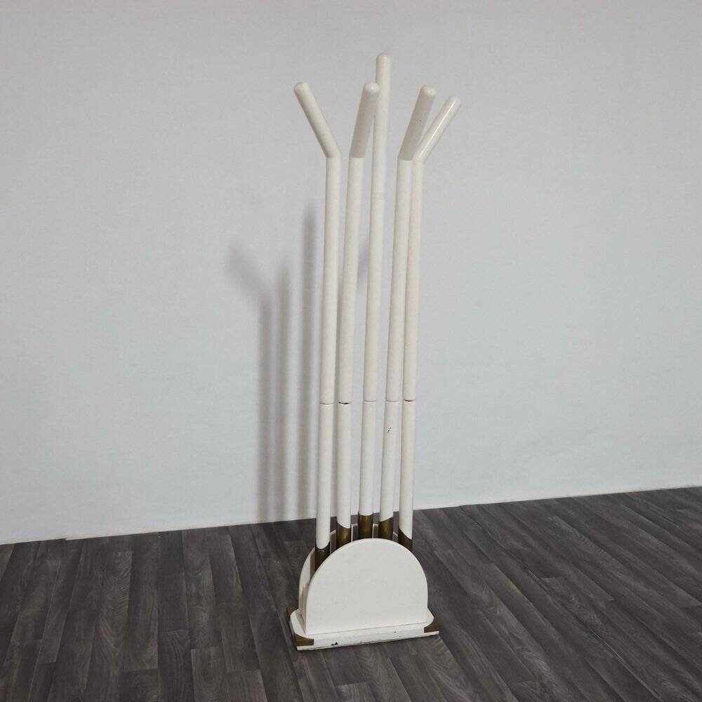 Vintage Postmodern Wood and Brass Coat Rack, 1980s