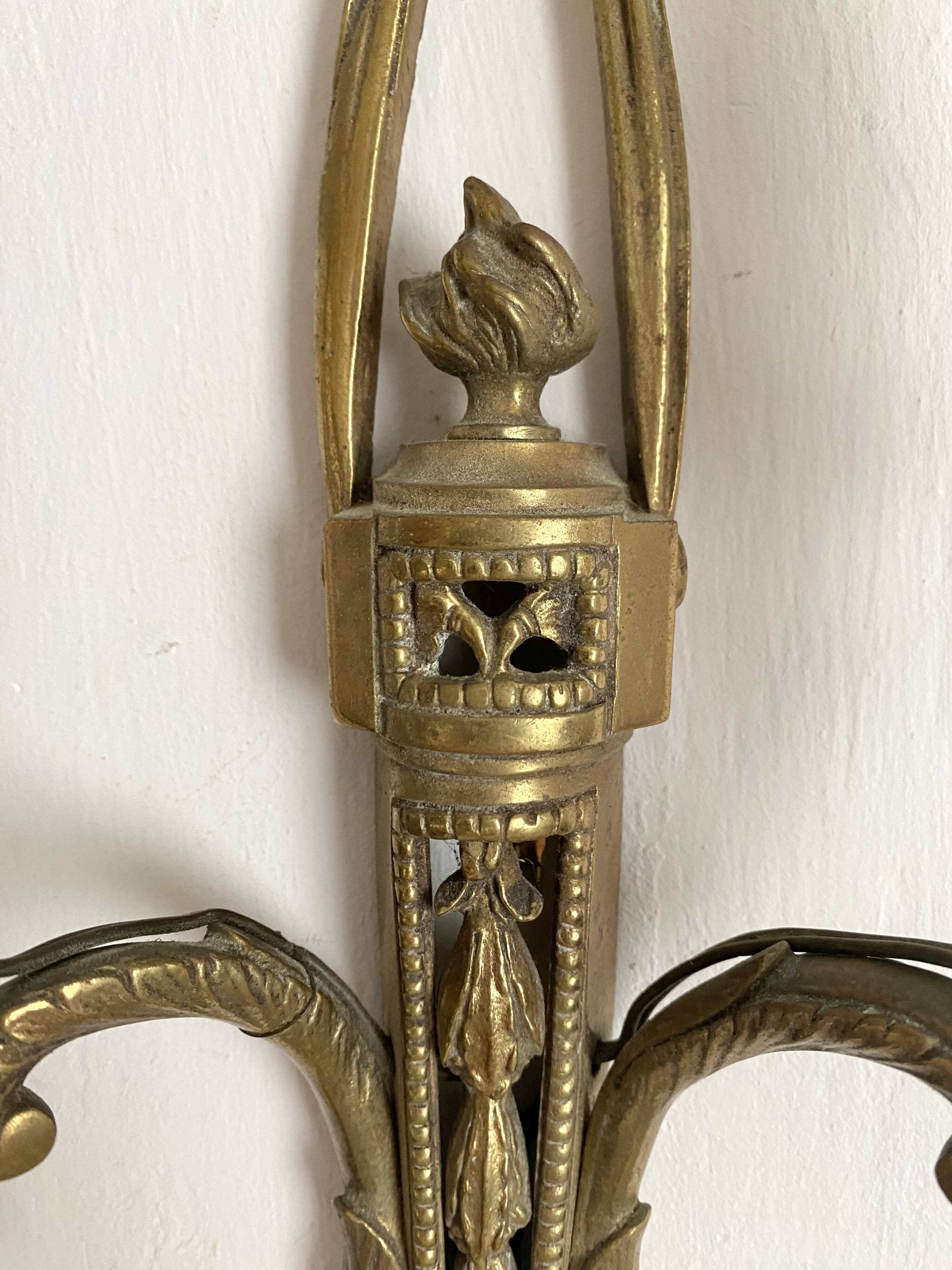 Pair of antique gilt bronze wall lights, Louis XVI style