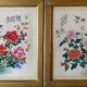 Tableau deux aquarelles sur tissus Chine fleurs et oiseaux cadres XIX°