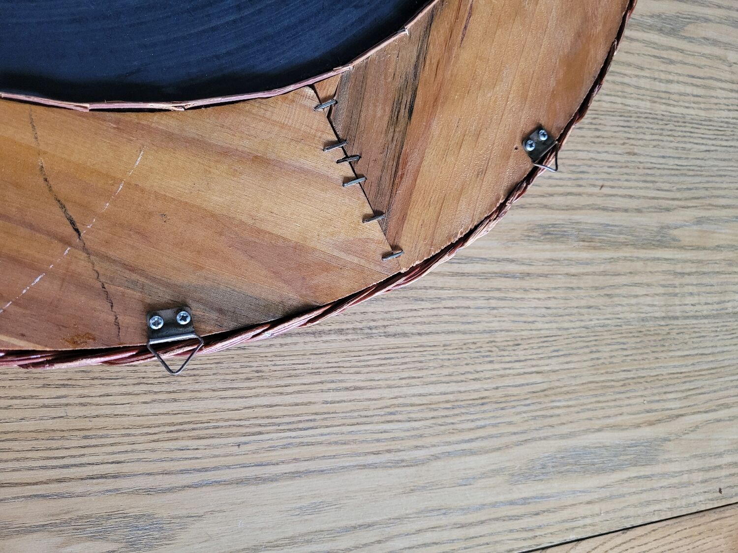 Vintage round rattan mirror