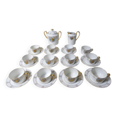 Service café thé Limoges Ribes porcelaine or argent nacre irisé Art Déco