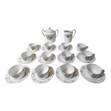 Limoges Ribes porcelain tea and coffee service, gold, silver, iridescent mother-of-pearl, Art Deco