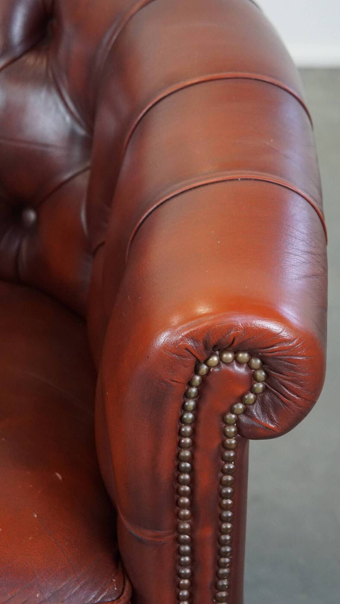 Red cow leather English chesterfield club chair