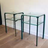 Pair of wrought iron sofa ends and glass tops