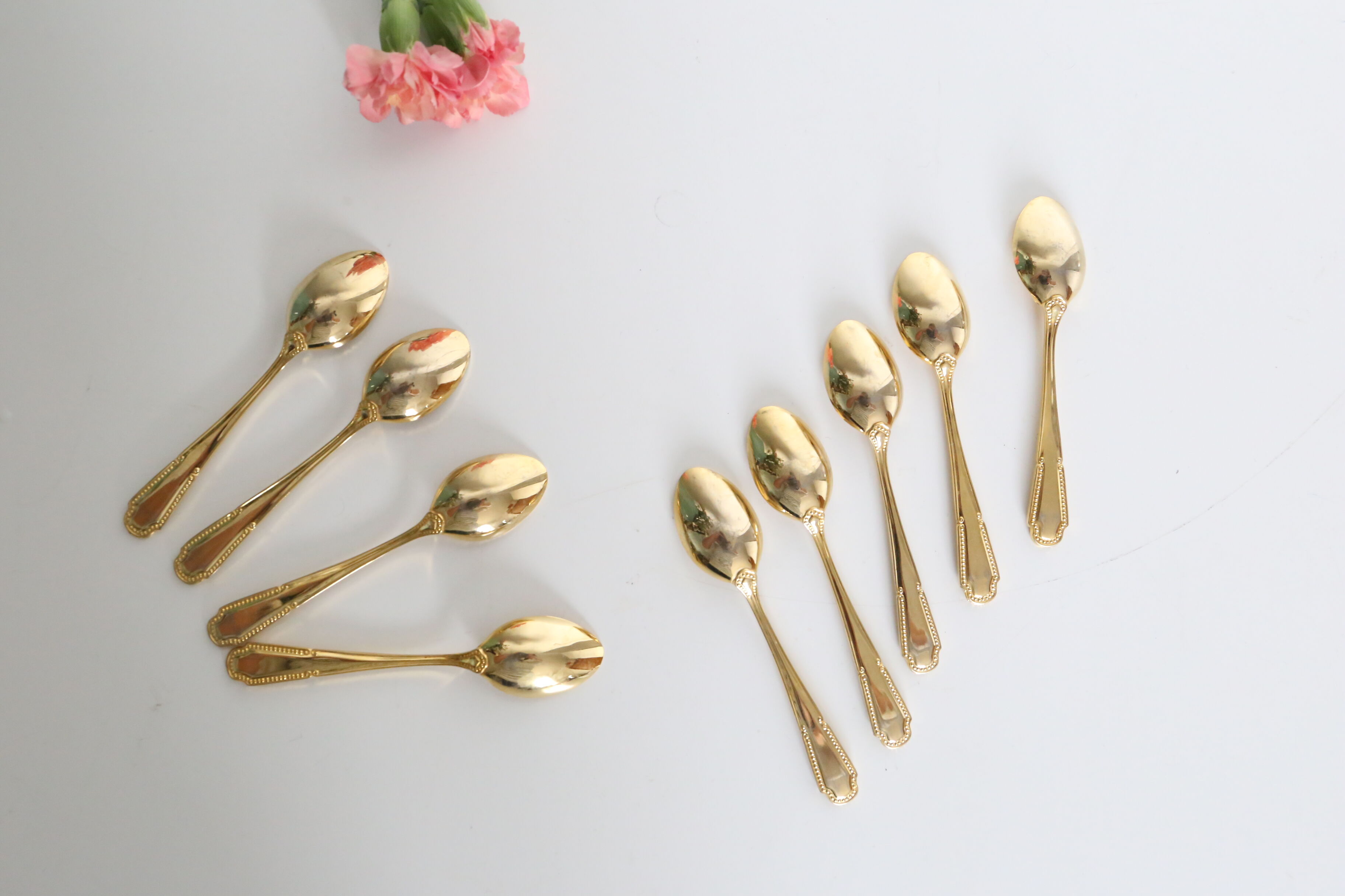 Service of 9 small golden spoons, vintage