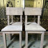 Suite of 4 brutalist chairs in solid oak 1950