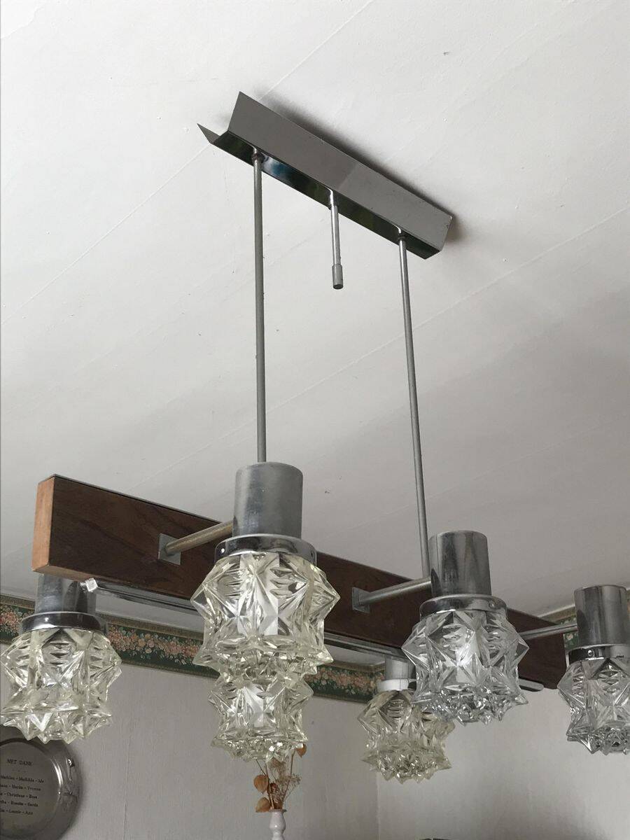 Vintage brown glass ceiling light in Kalmar style, 1960s, large diameter 75 cm.