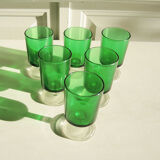 6 anciens verres à digestif luminarc vert foncé h7 cm