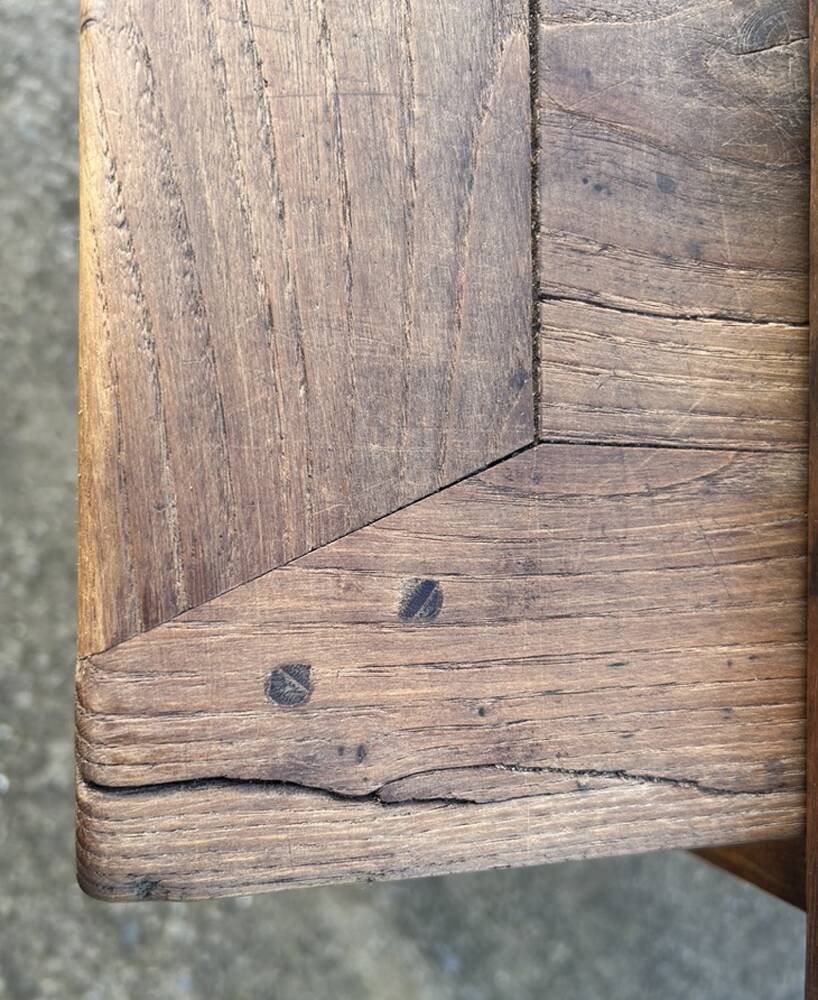 Solid oak farmhouse table, one drawer, vintage, early 20th century.