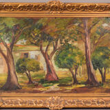 Post Impressionist Oil of Trees and Building