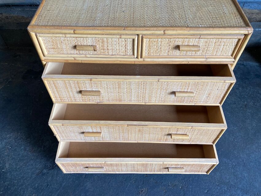 Chest of drawers in braided rattan with 5 drawers