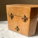 Jewelry box french craft work vintage 60 oak blond lily flower