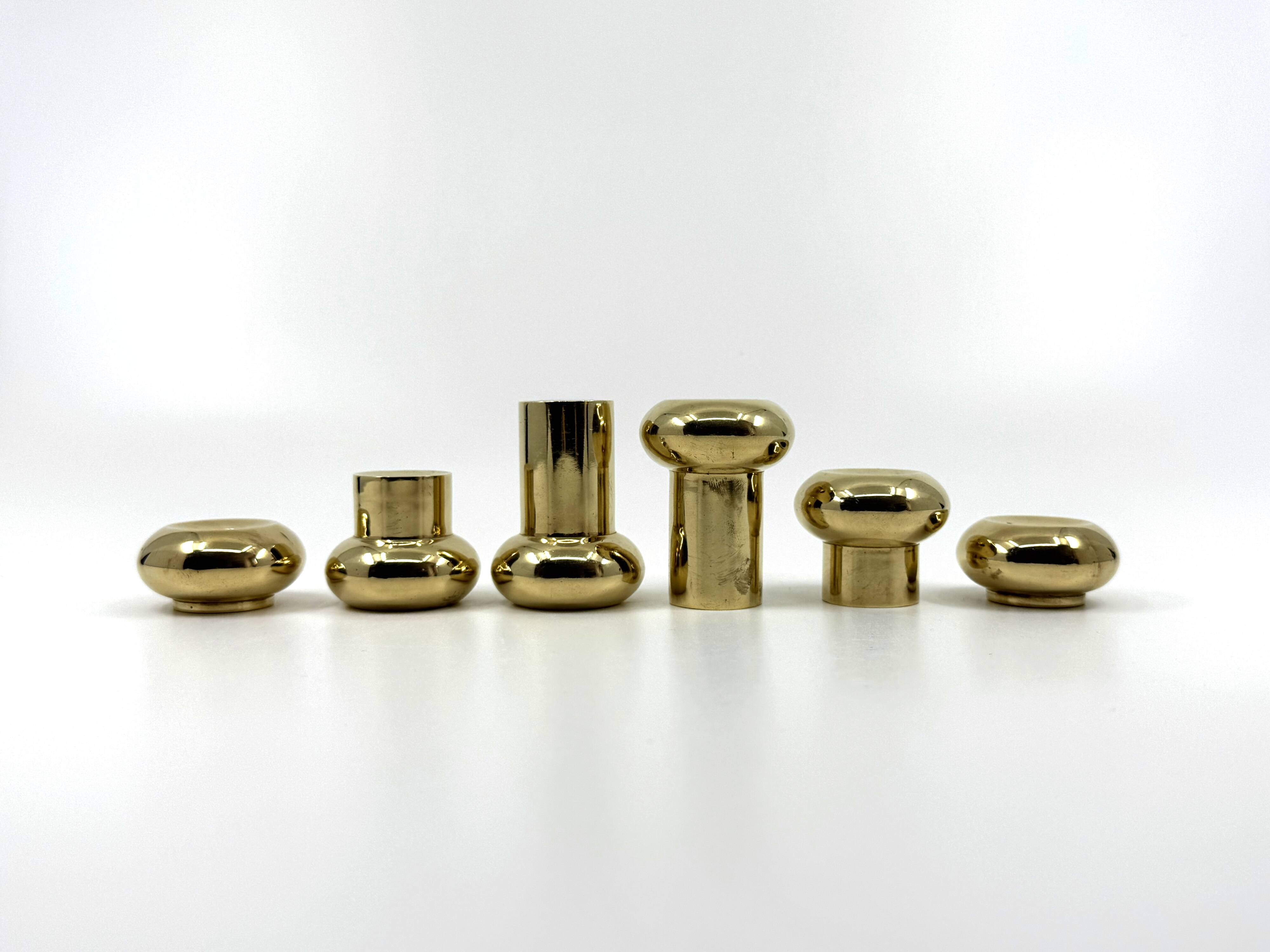 6 small brass candlesticks • Landskrona Mässing • Sweden • Circa 1978
