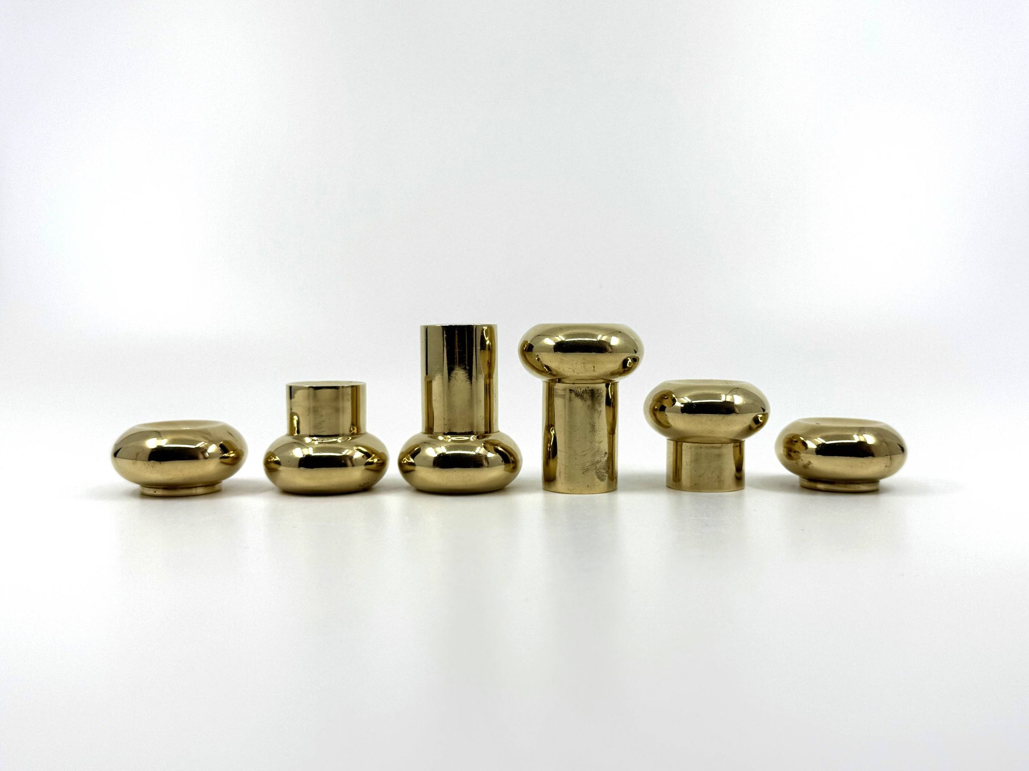 6 small brass candlesticks • Landskrona Mässing • Sweden • Circa 1978