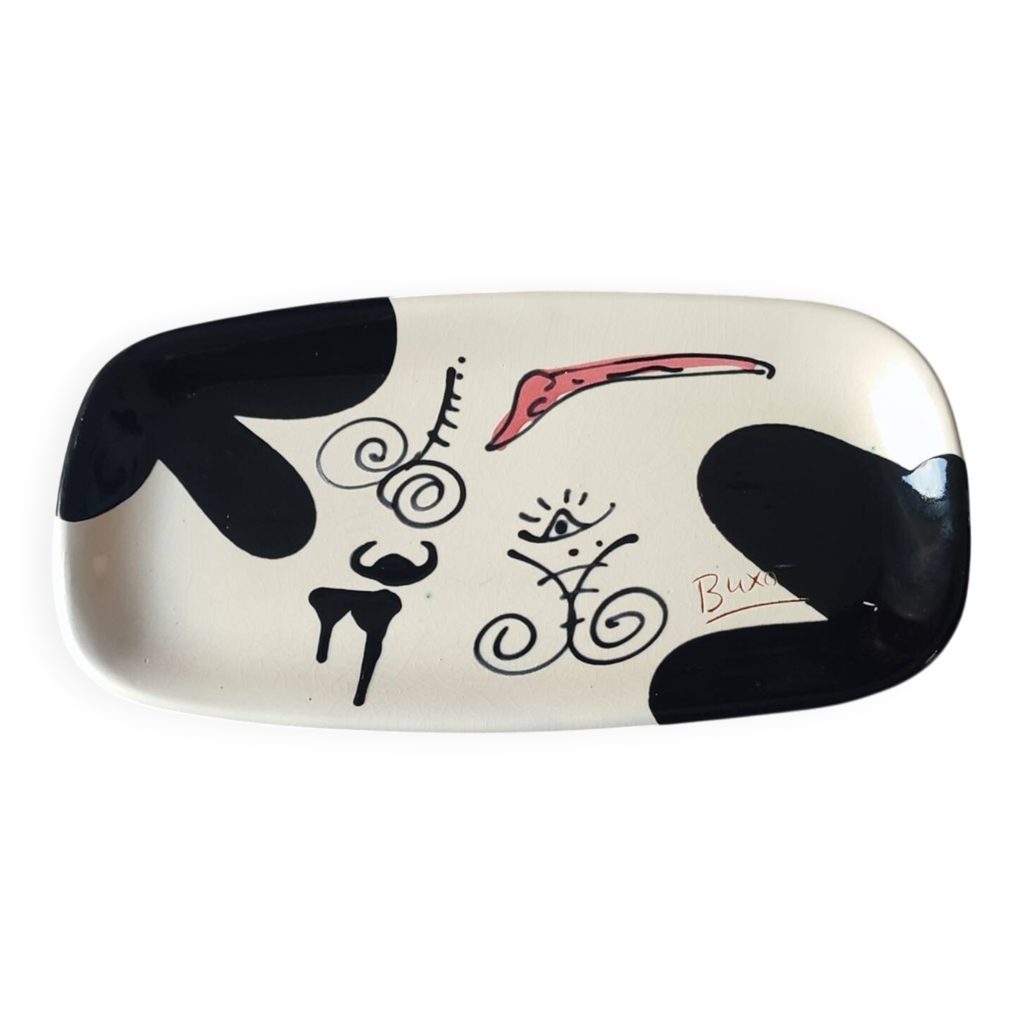 Elongated platter signed Thomas Buxó, Atzana workshop, modernist ceramics
