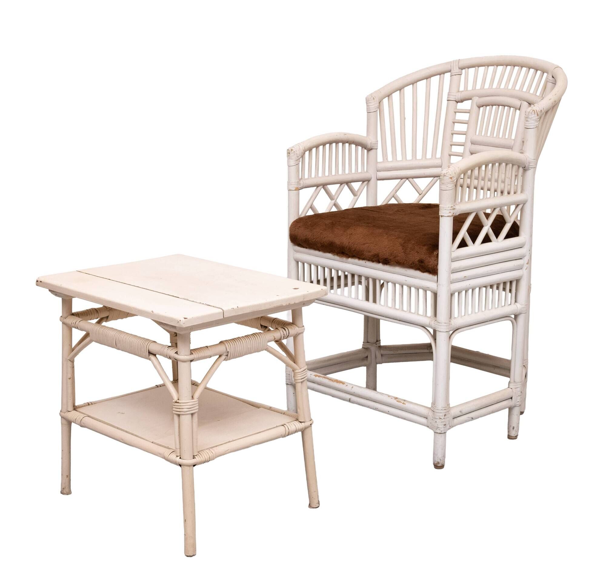 Set vintage Chippendale Brighton Pavilion rattan chair and table 1960s