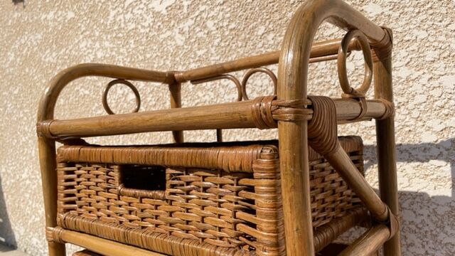 Cabinet with vintage rattan drawers