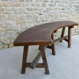 Curved solid wood bench, 70s