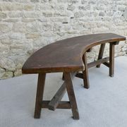 Banc courbe en bois massif, années 70