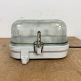 Industrial White Porcelain Wall Light with Ribbed Glass, 1970s