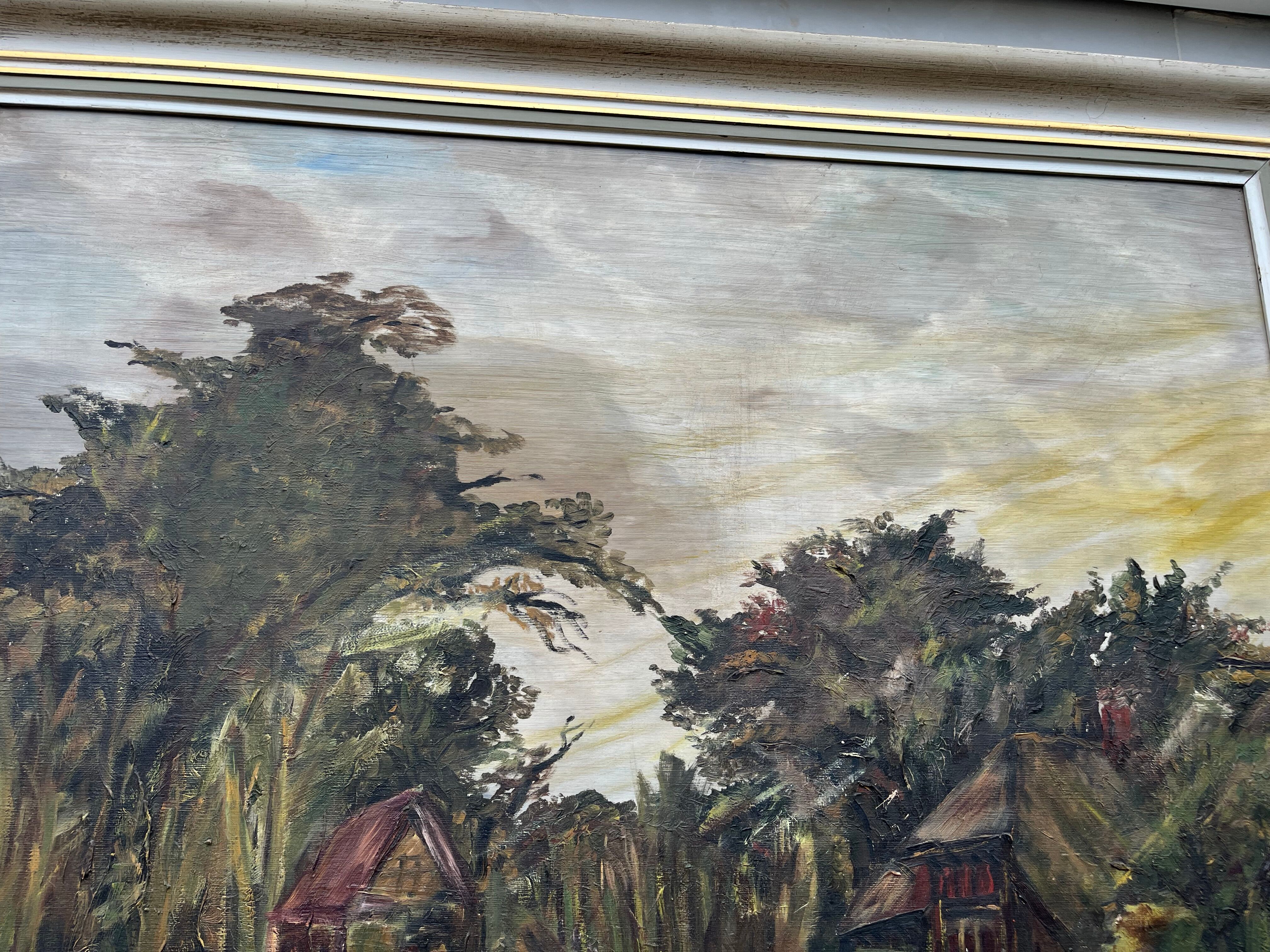 Painting, oil on canvas signed, forest landscape with horsemen