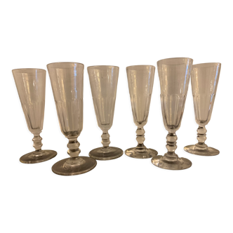 6 antique champagne flutes with cut sides
