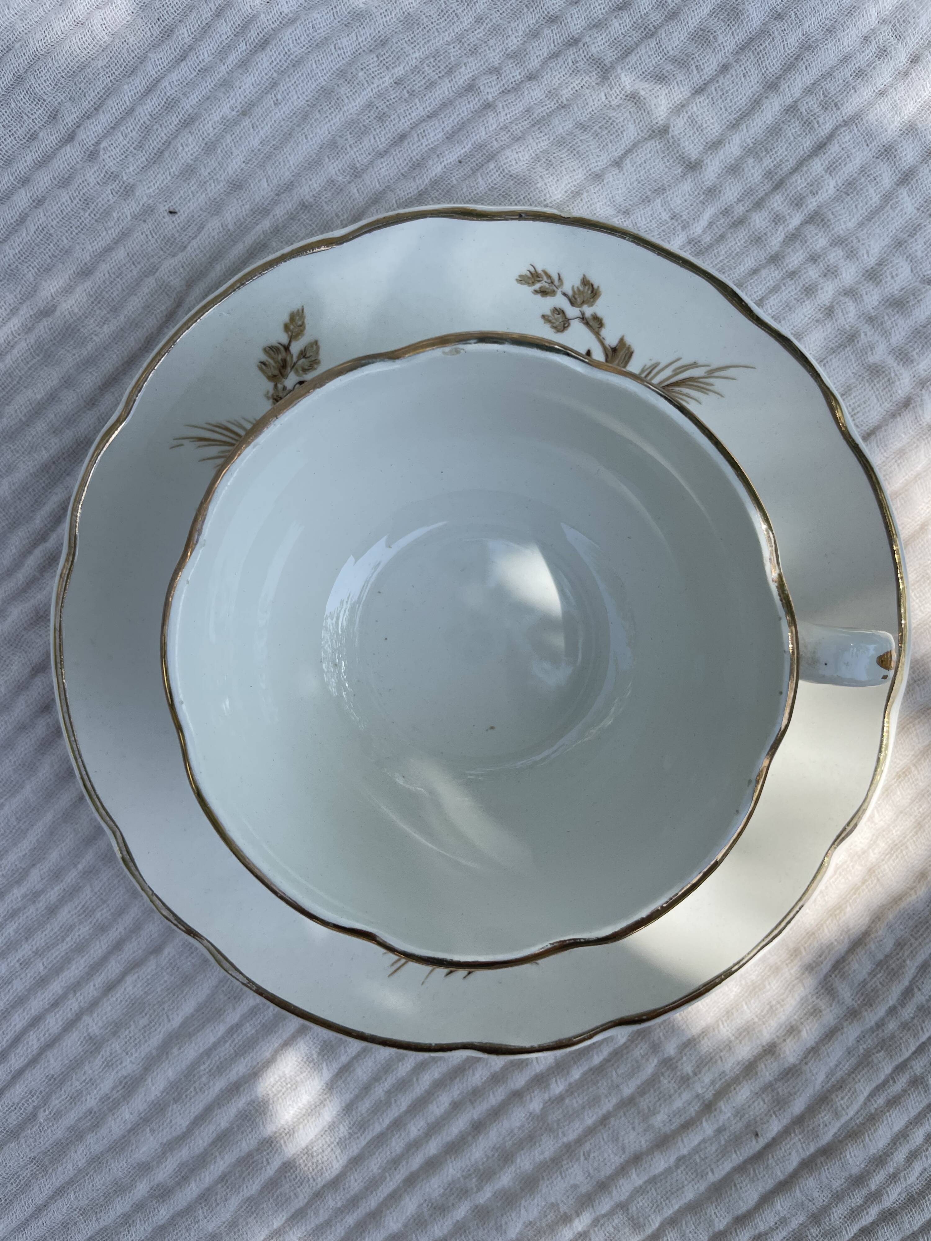 Vintage set of 5 porcelain plates and 5 cups – Digoin Sarreguemines