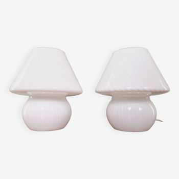 Paire de lampes champignon en verre de Murano, années 1970-80