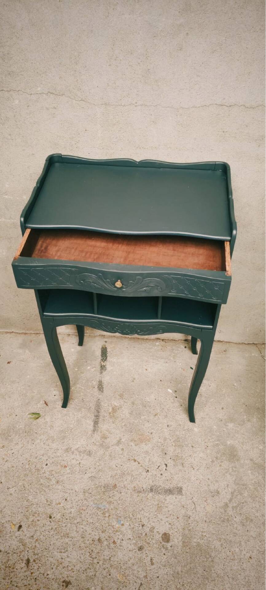 Antique black carbon bedside table