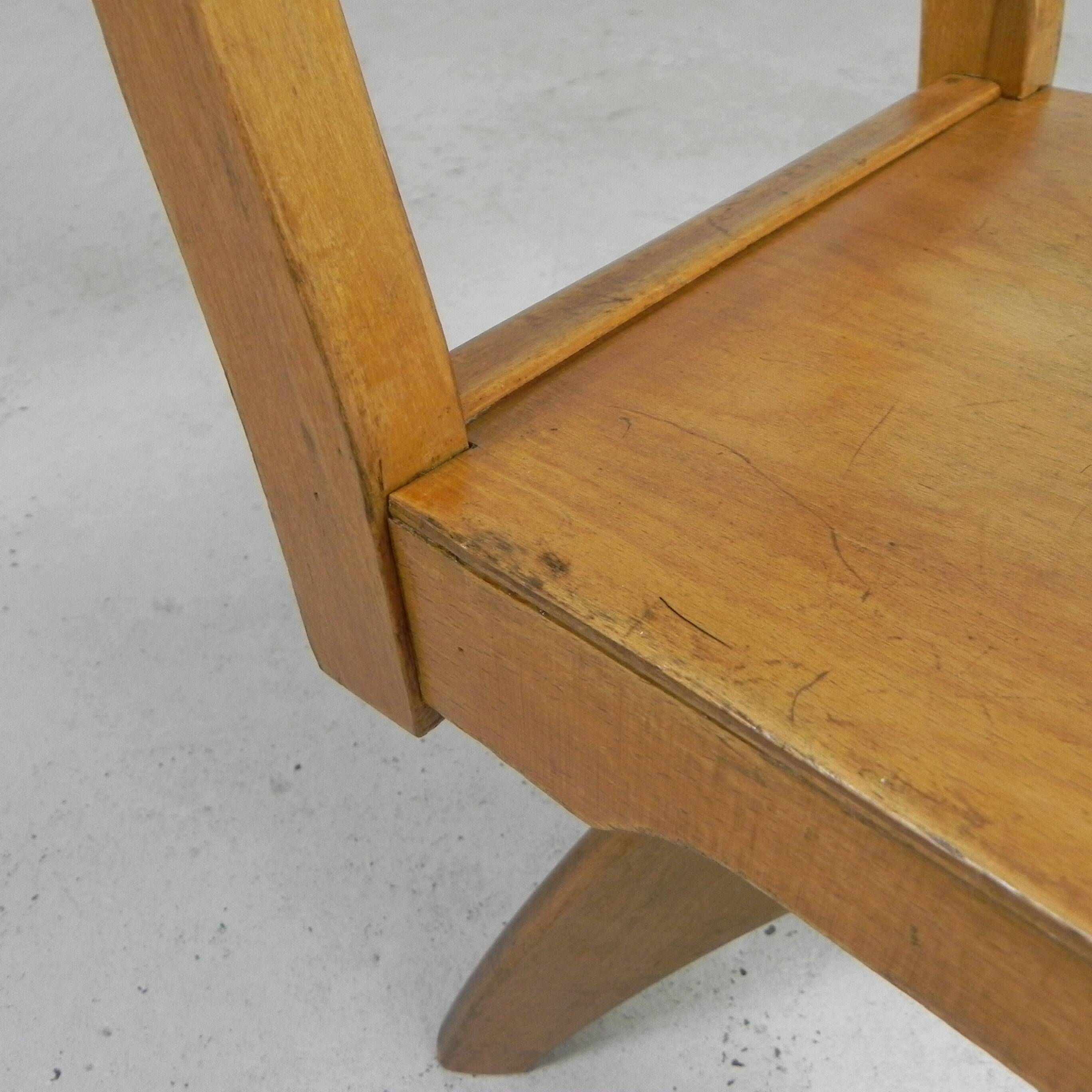 Wooden high chair, swivel chair, school chair, 1950s